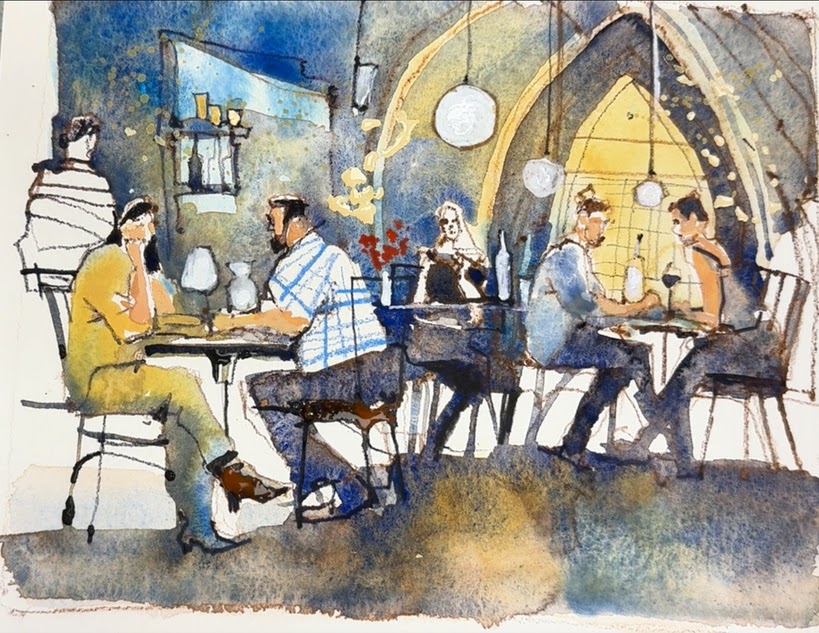 Café sketching watercolor
