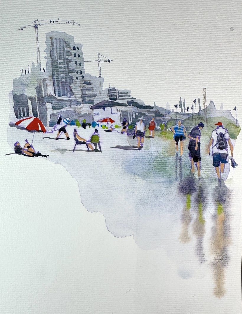 Tel Aviv beach watercolor sketch